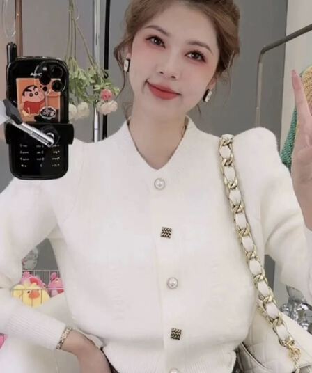 2026 레트로 작은 샤넬 스타일 스웨터 카디건 코트 가을 겨울 여성 의류 고급 센스 거품 소매 니트 스웨터