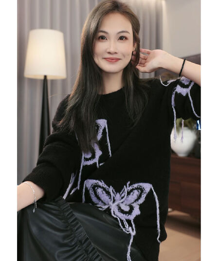 아름다움 대양 meiyang 나비 스웨터 양 양모 혼합 손 확인 펠트 바람 술 측면에 의류