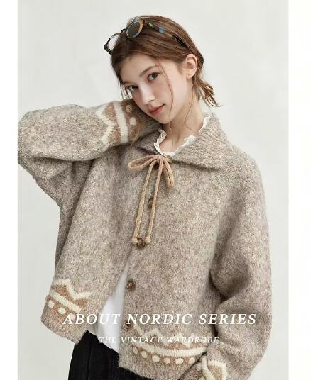 가을 새로운 레트로 배색 패치워크 폴로 칼라 니트 오픈 가디건 스웨터 여성 코트 다용도