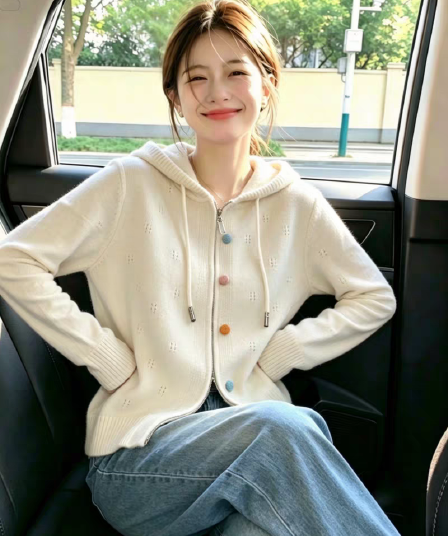 보존 섹션 추천 한 부서 더블 지퍼 후드 긴팔 니트 오픈 가디건 여성 가을 겨울 새로운 와이드 부드러운 찹쌀 스웨터