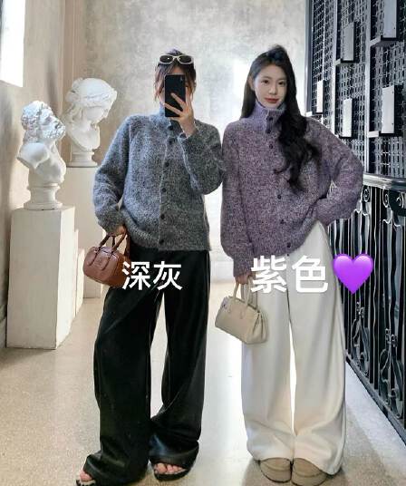 한국 스타일 레트로 폴로 칼라 니트 오픈 가디건 2026 가을 겨울 새로운 루즈핏 느긋한 바람 스웨터 코트 여성 셔츠