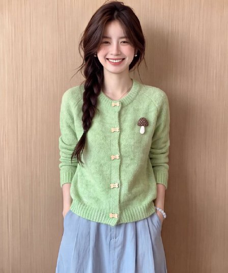 가을 겨울 버섯 디자인 센스 느긋한 바람 스웨터 여성 코트 루즈핏 다용도 니트 오픈 가디건 짧은 맨위
