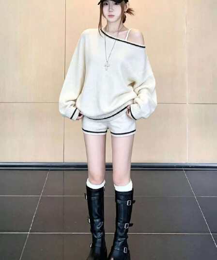 레트로 부드러운 바람 자이언트 잘 생긴 ~ 중 비스듬한 어깨 의류 반바지 투피스 슈트 품격 전체 집합 착용 가져 가라. 2026 가을