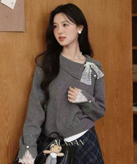 부드러운 자매 부서 회색 풀오버 가을 겨울 소녀 새로운 긴팔 루즈핏 니트 맨위 재킷