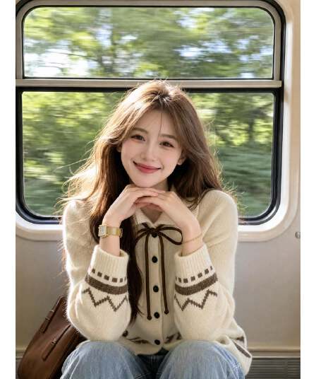폴로 칼라 레이스업 스웨터 여성 코트 가을 겨울 새로운 그리드 레이 부서 회색 니트 오픈 가디건 레트로 자카드 맨위