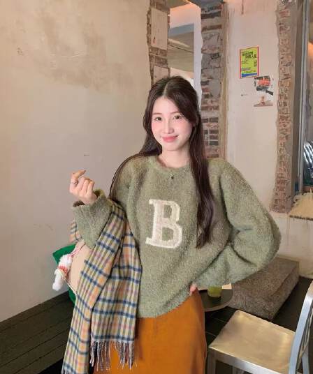 아메리칸 레트로 알파벳 자카드 니트 스웨터 여성 가을 겨울철 털 코일 고급 센스 부드러운 찹쌀 캐주얼 다용도 맨위