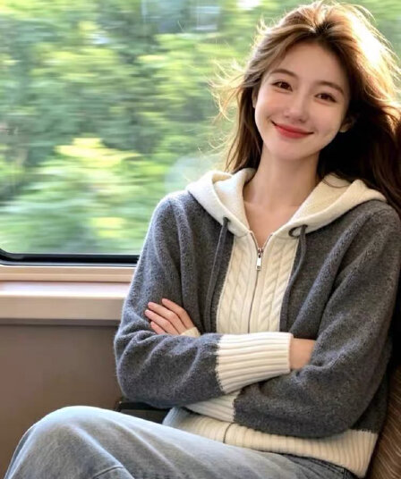 학원 스타일 배색 후드 지퍼 오픈 가디건 두꺼운 2026 가을 새로운 한국 스타일 다용도 루즈핏 슬림해 보이는 니트 맨위