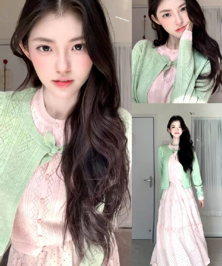 페이크 레이어드 녹색 니트 오픈 가디건 여성 가을 2026 새로운 착용 가져 가라. 한 부서 고유 한 아름다운 몸매 가꾸기 작은 키 맨위