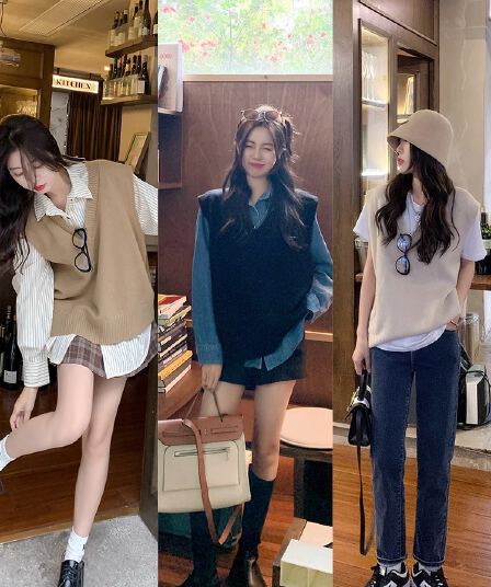 검정색 니트 조끼 조끼 여자 봄과 가을 어깨 스웨터 스택 착용 코디 셔츠 외출용 조끼 맨위 이른 가을