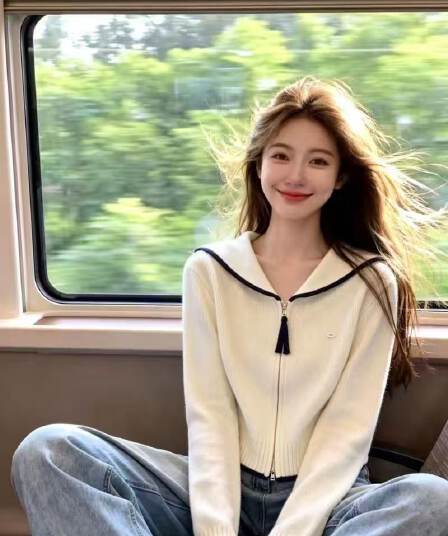 보존 섹션 추천 한 부서 해군 칼라 지퍼 긴팔 니트 오픈 가디건 여성 가을 겨울 새로운 슬림해 보이는 연령 감소 재킷