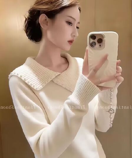 보존 섹션 추천 프랑스식 무거운 작업 비즈 박기 폴로 칼라 니트 스웨터 여성 2026 새로운 와이드 부드러운 찹쌀 품격 스웨터