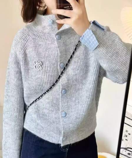 한 부서 레트로 회색 폴로 칼라 긴팔 니트 오픈 가디건 여성 가을 겨울철 느긋한 바람 루즈핏 슬림해 보이는 스웨터 코트
