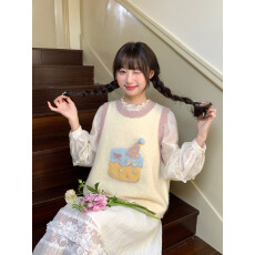 批发温柔针织背心女秋冬新款卡通提花毛衣马甲叠穿<b class='q'>宽松</b>学院风甜美上衣