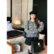 批发韩系复古条纹圆领针织开衫女秋冬新款<b class='q'>宽松</b>慵懒风软糯毛衣外套上衣