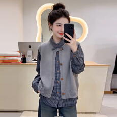 批发时尚衬衫套装女2026秋季新款洋气显瘦针织背心<b class='q'>马甲</b>长袖衬衣两件套