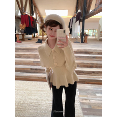 批发【调色盘】法式披肩立体玫瑰扣针织毛衣女秋收腰打底衫