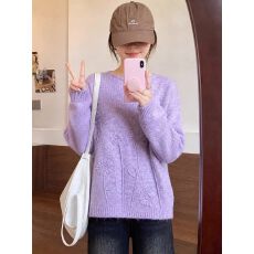 批发韩系软糯提花毛衣女装秋冬宽松慵懒高级感针织衫法式气质上衣