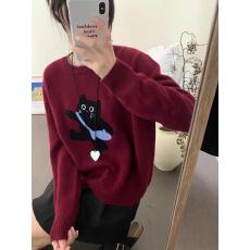 批发2026设计新款韩系洋气套头毛衣女<b class='q'>可爱</b>猫咪百搭休闲保暖内搭针织衫