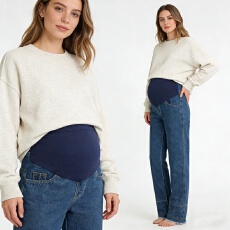 孕妇裤春秋外穿新款宽松大码托腹直筒裤牛仔裤2026春季