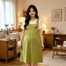 批发孕妇装夏季新款花朵木耳边针织薄款假两件套连衣裙夏装