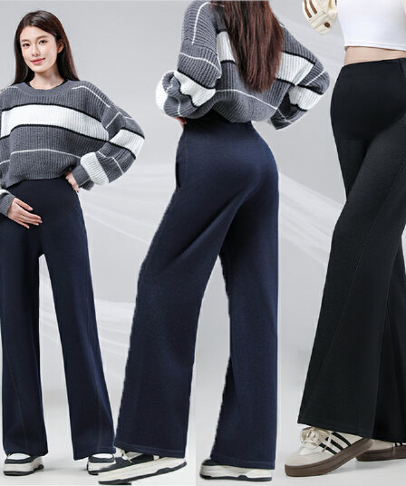 실사 임산부 가을 데님 와이드 레그 팬츠 스트레이트 청바지 신축성 긴 바지 루즈핏 외출용 패션 바지