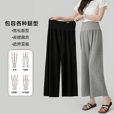 批发实拍加肥90-200斤莱赛尔夏季8分阔腿裤无痕腰大码孕妇裤胖子裤