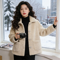 批发2025冬季加厚短款时尚新款仿羊羔毛<b class='q'>外套</b>女皮毛一体<b class='q'>大衣</b>