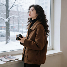 批发2025新款小个子大衣女温柔雅致复合皮毛一体外套女显肤显瘦冬