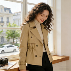 批发高级感小个子卡其色短款<b class='q'>风衣</b>抽绳女款2026年新款春秋气质收腰外套