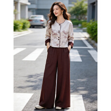 批发新中式套<b class='q'>装</b>女2026春秋季新款时尚穿搭高级感印花外套阔腿<b class='q'>裤</b><b class='q'>两件套</b>