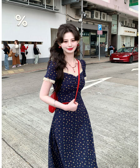 2026 프랑스식 레트로 꽃무늬 여성 드레스 여름 새로운 품격 허리 수축 슬림해 보이는 부드러운 롱 스커트