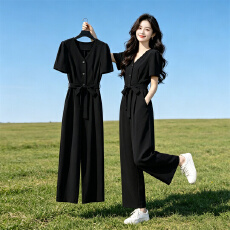批发高级感<b class='q'>西装</b>连体裤女2026夏季新款<b class='q'>韩版</b>高腰显瘦V领阔腿连衣裤