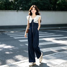 批发2026夏季新款休闲<b class='q'>连体</b>裤女设计感荷叶边V领连<b class='q'>衣裤</b>高腰直筒裤长裤