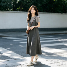 批发新款休闲套装裙女2026夏季气质简约短袖T恤条纹吊带<b class='q'>连衣裙</b>两件套