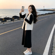批发今年流行爆款巨好看春秋减龄老钱风马甲长袖<b class='q'>卫衣</b><b class='q'>连衣裙</b>两件套装女
