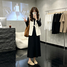 批发今年流行爆款巨好看春秋减龄老钱风马甲<b class='q'>长袖</b>卫衣连衣裙两件套装女