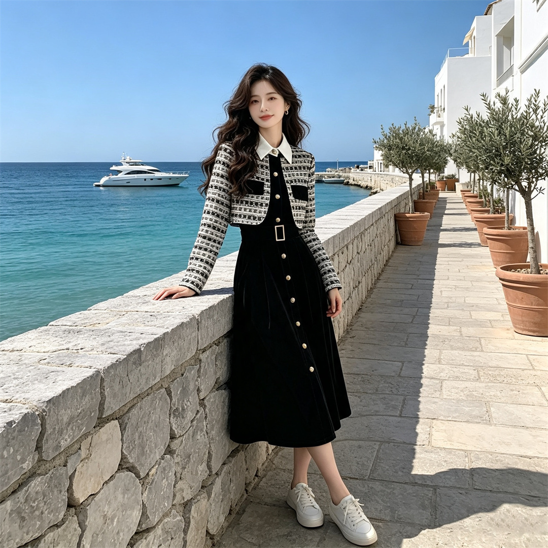 BY31798# 小香风裙假两...
