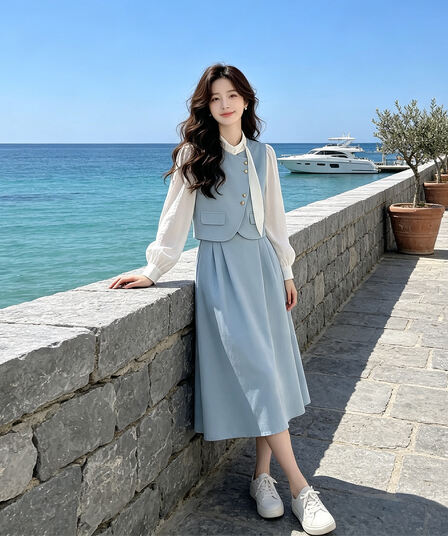 봄 가을 2026 새로운 페이크 레이어드 작은 샤넬 스타일 프랑스식 긴팔 여성 드레스 고급 센스 루즈핏 품격 롱 스커트