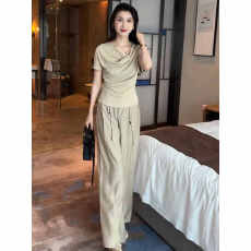 批发2026夏季穿搭一整套<b class='q'>女</b>纯欲风斜肩上衣阔腿裤裙两件套又a又飒套装