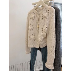 批发2026穿搭高级感韩系chic上衣软糯慵懒重工立体花朵镂空针织毛衣