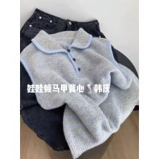 批发羊毛条纹polo领马夹针织无袖坎肩背心女2025新款外搭叠穿上衣