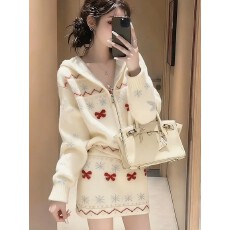韩系秋冬chic针织套装女2025新款圣诞风针织上衣减龄半身裙两件套