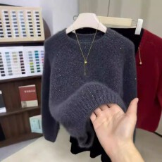 批发大码慵懒风灰色亮片<b class='q'>针织</b>衫毛衣女秋冬2025新款高级感圆领宽松<b class='q'>上衣</b>