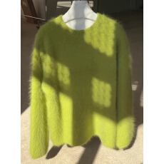 软糯绿色圆领毛绒毛衣女2025冬季大码长袖宽松百搭套头慵懒风上衣