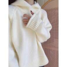 批发软糯白色羊毛连帽套头粗针毛衣女秋冬慵懒风宽松独特漂亮针织上衣