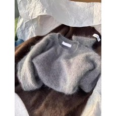 批发CHAO级推荐！灰色羊毛拉绒套头毛衣女冬季新款保暖显瘦软糯针织衫