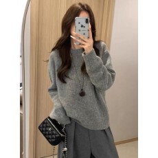 批发灰色软糯套头毛衣女秋冬温柔宽松慵懒风马海毛针织衫内搭上衣加厚