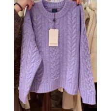 批发韩系紫色圆领麻花套头毛衣女冬季可外穿内搭宽松高级感针织衫上衣