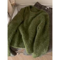 批发高级感慵懒风绿色马海毛针织衫秋冬季2025软糯<b class='q'>宽松</b><b class='q'>毛衣</b>内搭上衣女