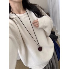 韩系休闲风加厚圆领套头上衣女2025秋冬新款简约纯色通勤百搭毛衣